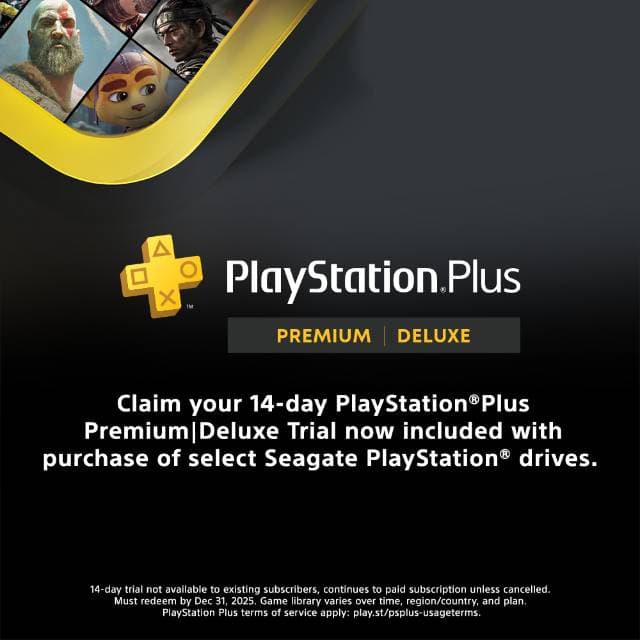 Seagate PlayStation Plus Premium and Deluxe trial packaging artwork