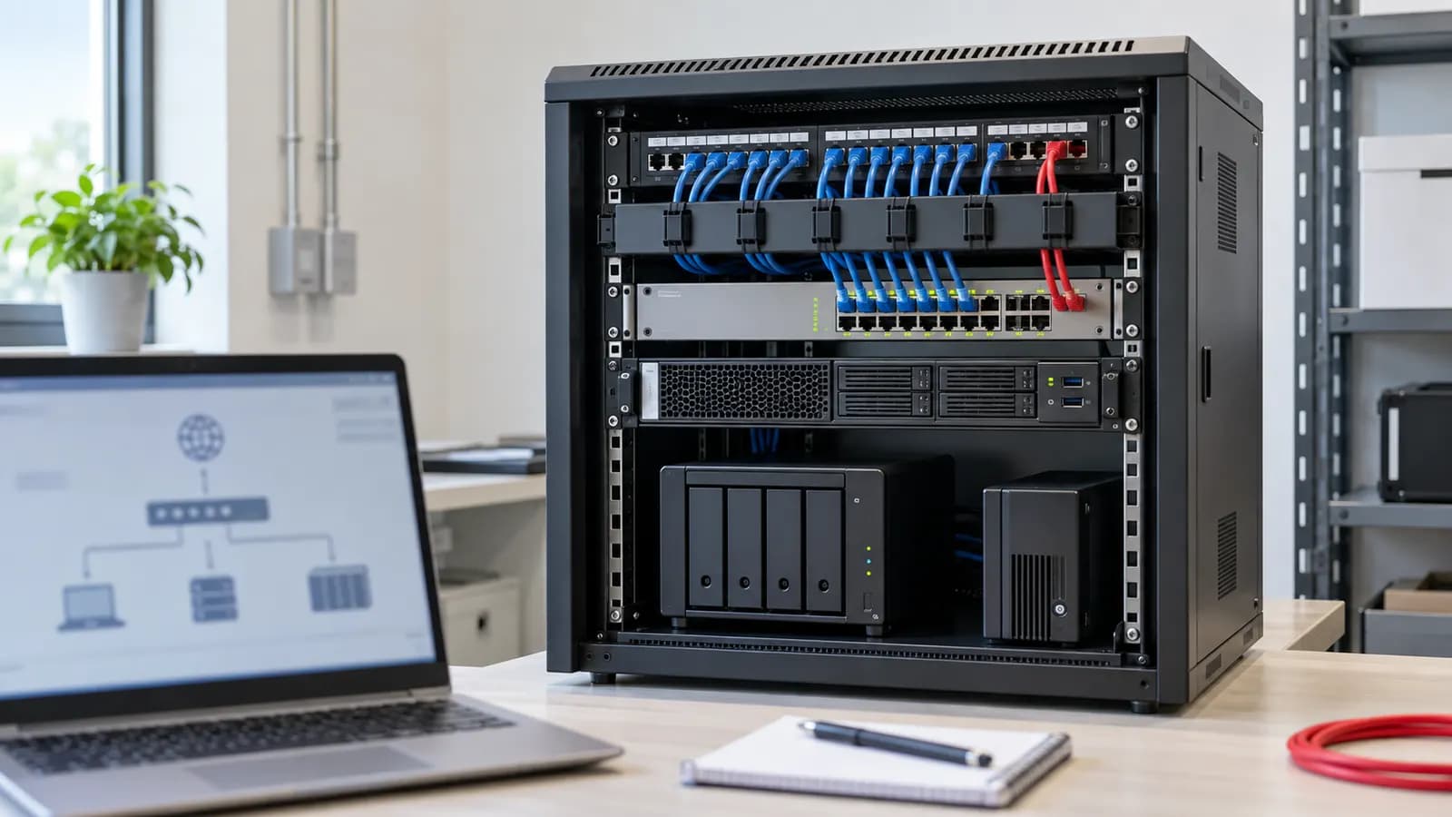 Illustration of office network and server equipment